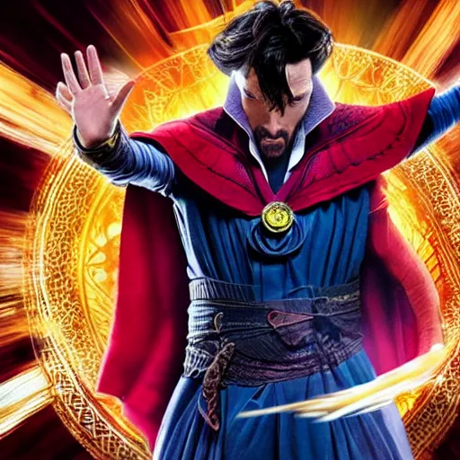 Image similar to a photo of Doctor Strange ((from Marvel)) asking for a bargain at the flea market, 8k UHD