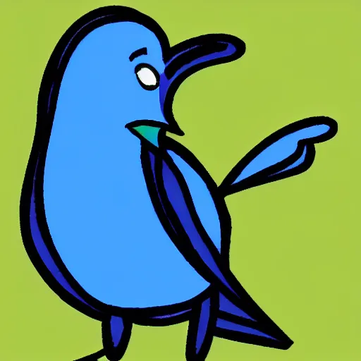 Image similar to a cartoon drawing of a blue speaking bird,