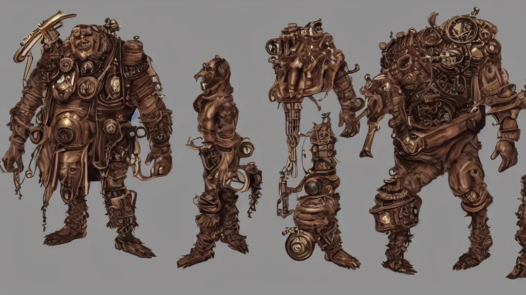 Prompt: a steampunk fantasy ogre character design sheet, trending on artstation