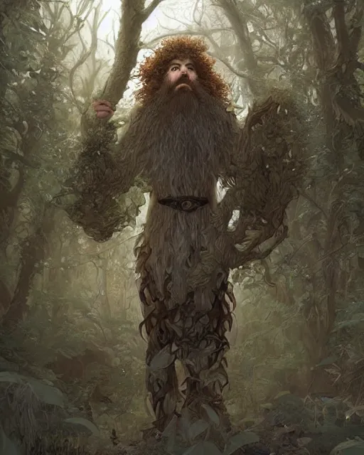 Image similar to patrick rothfuss as a forest druid with leaves in his beard, dreamy and ethereal, fantasy, intricate, elegant, highly detailed, digital painting, artstation, concept art, smooth, sharp focus, illustration, art by artgerm and greg rutkowski and donato giancola