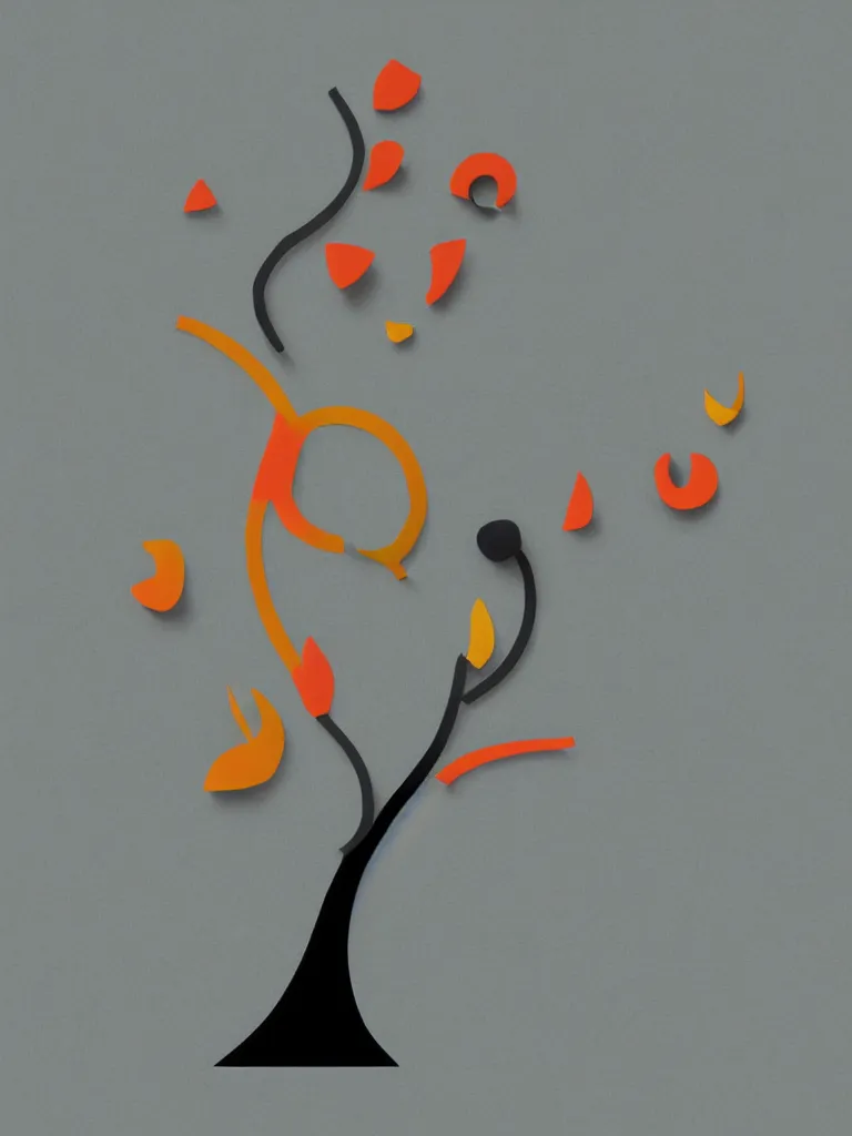 Prompt: minimal silhouette art of acorn that turns into a tree in the shape of a treble clef, a big rip down the middle, splashes of color, inspirational and powerful