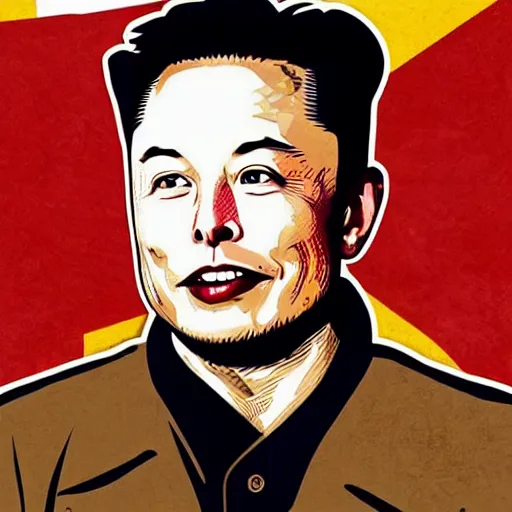 Prompt: elon musk in a north korean socialist propaganda poster