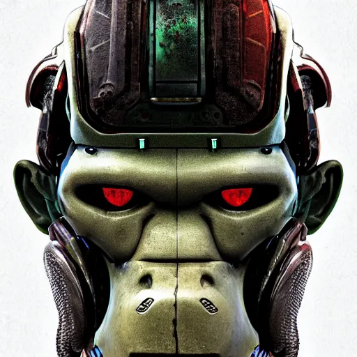 Image similar to sci - fi, undead cyborg head, doom eternal, baboon