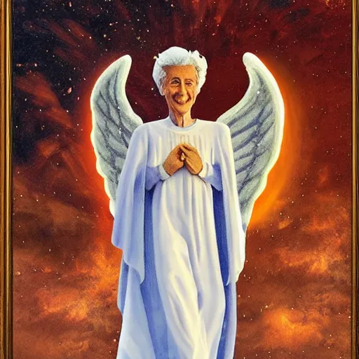 Prompt: piero angela as an angel in the sky, art by artgerma