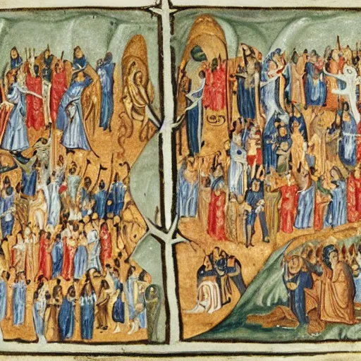 Prompt: a description of hell, painted by winchester psalter.
