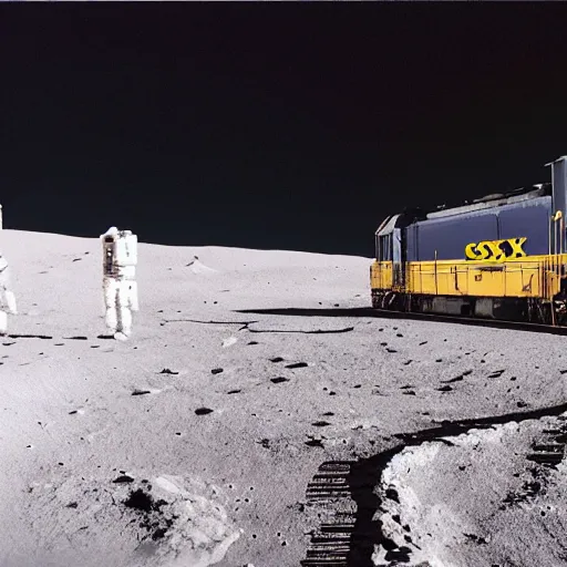 Prompt: csx locomotive on the moon