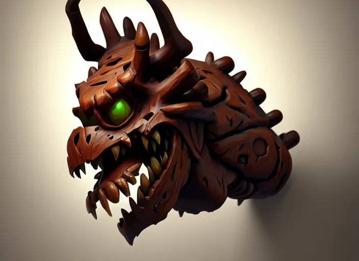 Image similar to brown wooden festeroot dragonskull treant head, stylized stl, 3 d render, activision blizzard style, hearthstone style, darksiders art style, greg rutkowski style