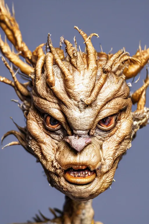 Prompt: photo taken of an epic intricate, ultra detailed, super realistic gritty, lifelike sculpture of a nightmarish creature created by weta workshop, zoomed in shots, photorealistic, sharp focus, white wall coloured workshop, cold, f 0. 4, face centred, golden ratio, golden hour
