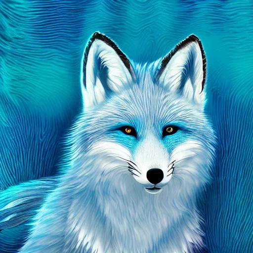 Prompt: digital blue and white fox, retrowave palette, digital world, highly detailed, electric breeze, anatomically correct vulpine, synth feel, fluffy face, ear floof, flowing fur, super realism, accurate animal imagery, 4 k digital art