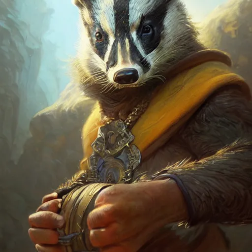 Prompt: a detailed portrait of a badger wizard, by justin gerard and greg rutkowski, digital art, realistic painting, dnd, character design, trending on artstation