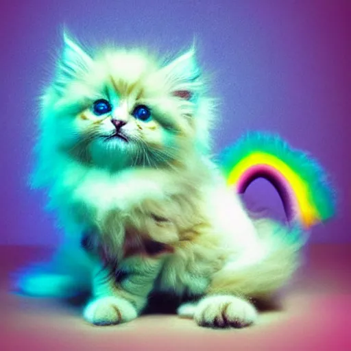 Image similar to cute fluffy kitten with rainbow fur and fluffy octopus legs, cinematic lighting, portrait, digital art,