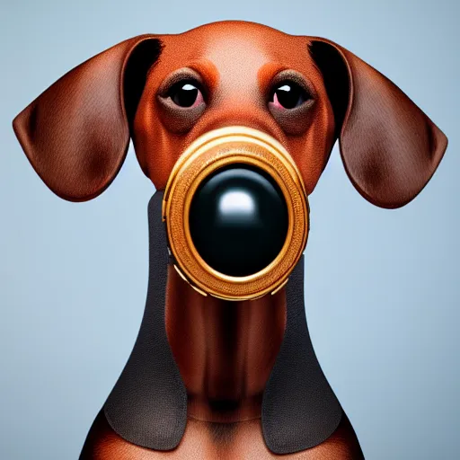 Image similar to photo of a puppy wiener dog, gas mask. photo, award winning. Octane render, 4k, 8k, unreal 5, very detailed, hyper control-realism, depth of field.