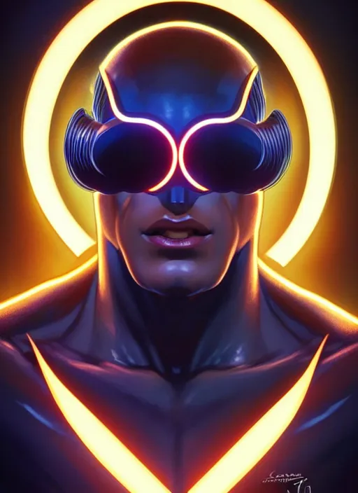 Image similar to symmetry portrait of cyclops from x - men : the animated series ( 1 9 9 2 ), glowing lights, intricate, elegant, highly detailed, digital painting, artstation, concept art, smooth, sharp focus, illustration, art by artgerm and greg rutkowski and alphonse mucha