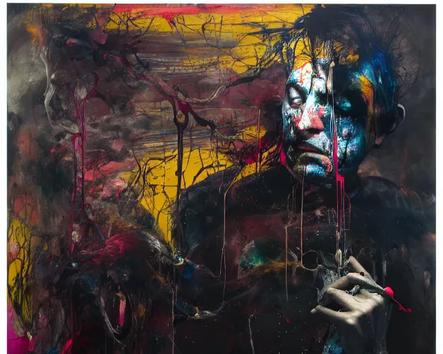 Image similar to otherworldly gallery of art, a brutalist designed, rich deep vivid colours, broad brush strokes!, painted by francis bacon, michal mraz, adrian ghenie, nicola samori, james jean and petra cortright, part by gerhard richter, part by takato yamamoto. 8 k masterpiece.