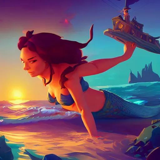 Image similar to painting mermaid treasure on sea of thieves game avatar hero smooth face median photoshop filter cutout vector, behance hd by jesper ejsing, by rhads, makoto shinkai and lois van baarle, ilya kuvshinov, rossdraws global illumination