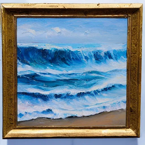 Image similar to an impasto oil painting of a barreling wave