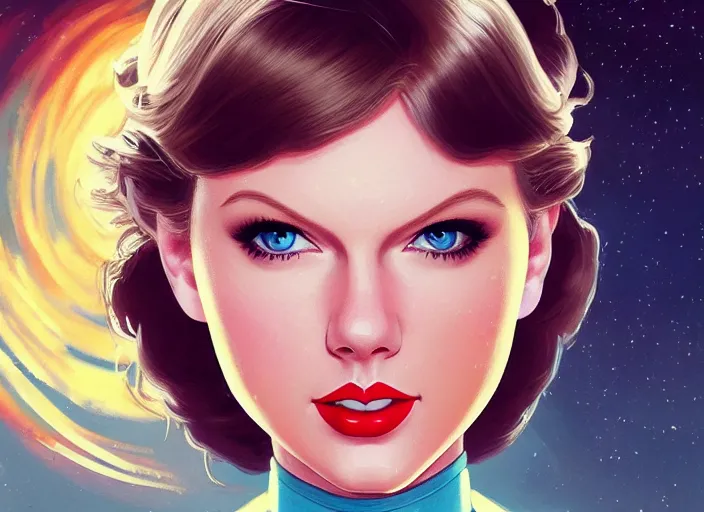 Image similar to a disney film still of taylor swift as a star trek officer, finely detailed features, closeup of the face, perfect art, dusk, blue hour, gapmoe yandere grimdark, trending on pixiv fanbox, painted by greg rutkowski, makoto shinkai, takashi takeuchi, alphonse mucha, akihiko yoshida