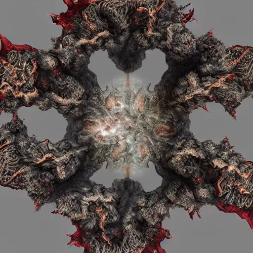 Prompt: I am anti-life. The Beast of Judgement. The dark at the end of everything. God like, Biblical, Apocalypse, End of Times, Superb, Invincible, Merciless, Mayhem, Chaos, Death Incarnate, fog, smoke, ashes, hellfire, rain of blood, Highly detailed 3d fractal, volumetric lighting, sharp focus, ultra-detailed, hyperrealistic, complex, intricate, 3-point perspective, hyper detailed, unreal engine 5, IMAX quality, cinematic, finely detailed, small details, extra detail, symmetrical, high resolution, rendered 3D model, octane render, arnold render, PBR, path tracing, 8k, 4k, HD, hi-res, award-winning, awe-inspiring, ground-breaking, masterpiece , artgem, Dark Fantasy
