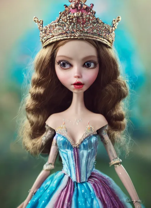 Image similar to closeup face profile portrait of tin toy fairytale princess wearing a crown, bikini, depth of field, zeiss lens, detailed, symmetrical, centered, fashion photoshoot, by nicoletta ceccoli, mark ryden, lostfish, breathtaking, 8 k resolution, extremely detailed, beautiful, establishing shot, artistic, hyperrealistic, octane render