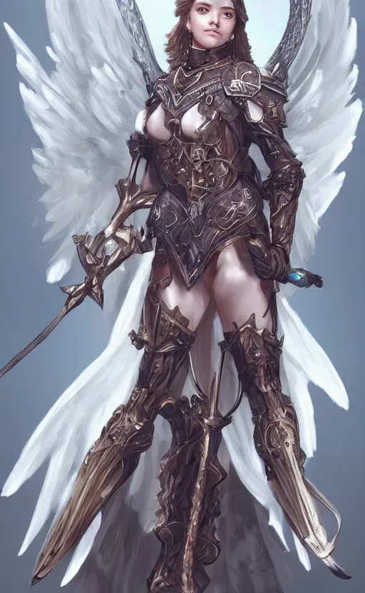 Image similar to Fantasy Concept character art of a victorian angel knight girl. By artstation trending. Highly detailed