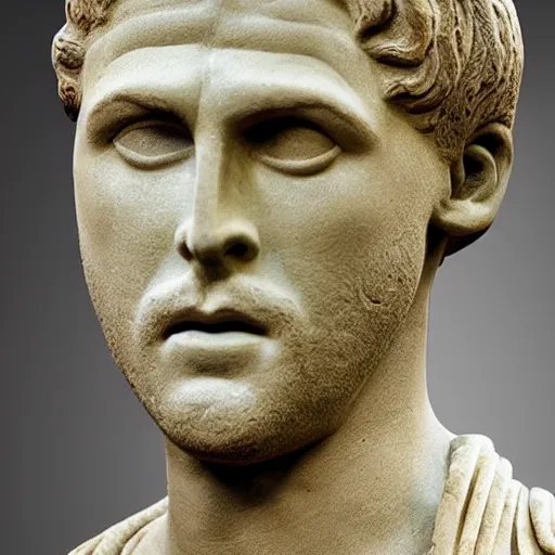 Image similar to an ancient greek clay statue of ryan gosling, the british museum