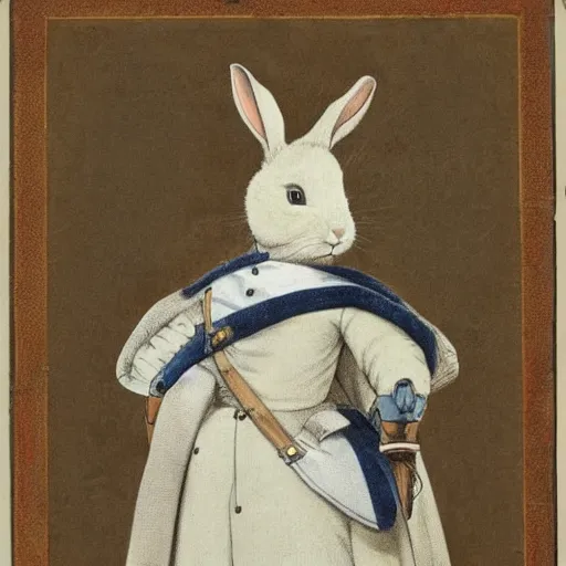 Image similar to a rabbit dressed as a carolean soldier