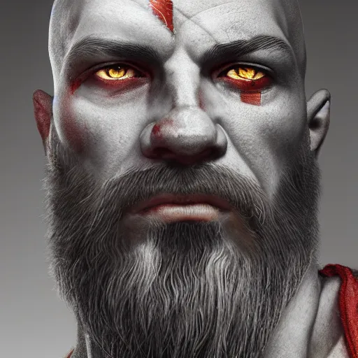 Image similar to portrait of kratos, intricate artwork, concept art, octane render, deviantart, cinematic, key art, hyperrealism, iridescent accents, portrait photograph, nikon 3 5 mm, photograph by greg rutkowski