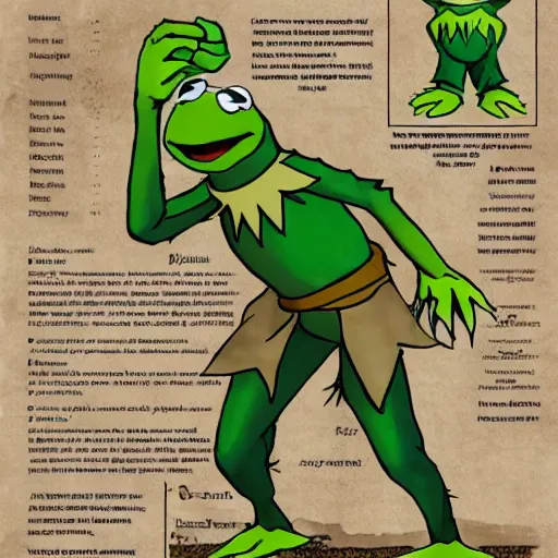 Prompt: Character reference sheet of Kermit the frog in mythical armour set