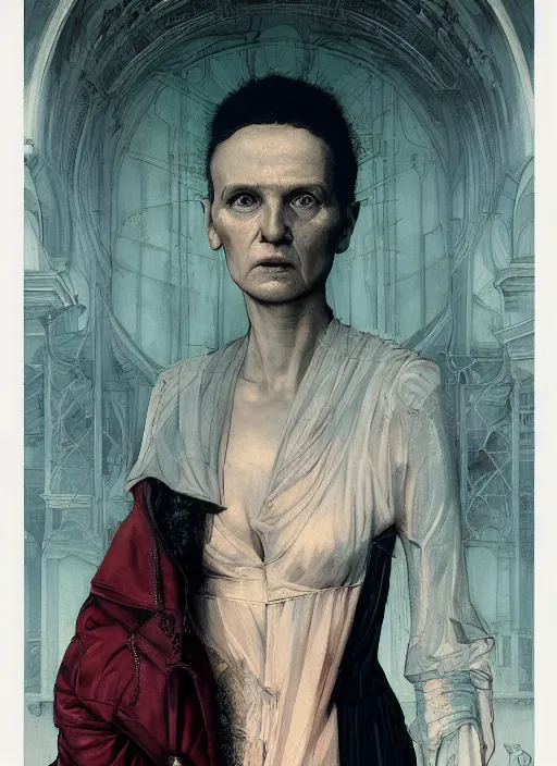 Image similar to marie curie, eun emerging from renaissance italy into a cyberpunk mutiversal realm by conrad roset, nicola samuri, dino valls, m. w. kaluta, jakub rebelka, rule of thirds, seductive look, beautiful