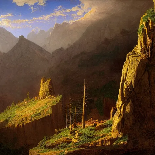 Prompt: a giant laying embedded in the earth as a mountainous landscape, by albert bierstadt, by robert hubert, by dan mumford, hyperrralistic, realistic shadows, matte painting, 8 k resolution, landscape