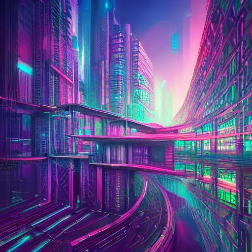 Image similar to matte painting of the sacred geometry of cyberpunk, brilliant colors, extremely detailed, very very detailed, in the style of alena aenami by Alex grey, HD, 4k, 8k