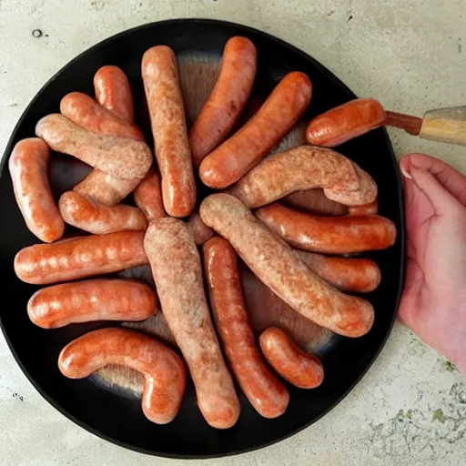 Image similar to hand made out of sausages