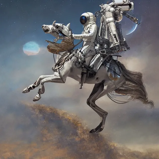 Image similar to horse on astronaut, industrial sci - fi, by mandy jurgens, ernst haeckel, james jean, riding