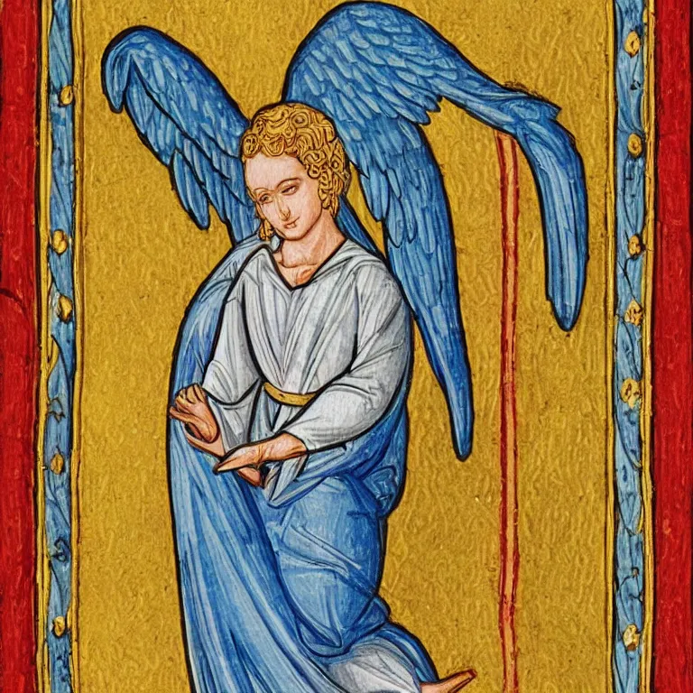 Prompt: biblically accurate angel medieval illuminated manuscript illustration