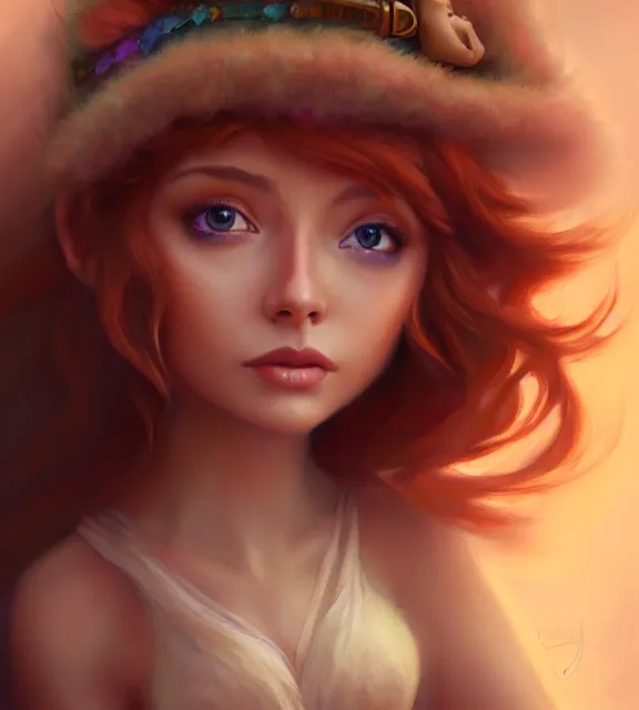 Prompt: cute female gnome, perfect face, beige halter top, auburn hair, abs, cinematic, blush, stunning, elegant, highly detailed, psychedelic, digital painting, artstation, smooth, hard focus, illustration, art by jessica rossier and and brian froud