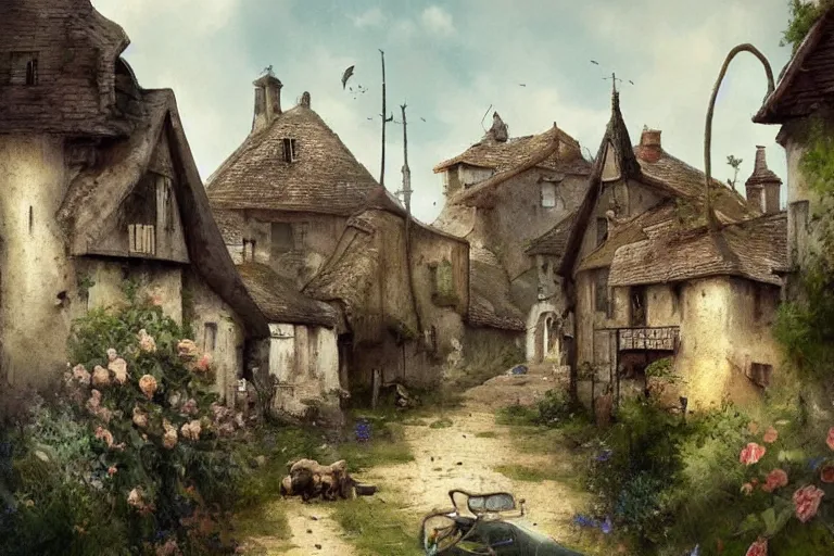 Image similar to adventurer _ _ _ _ _ _ 1 9 5 0 s _ retro _ old village in summer landscape _ muted _ colors. _ _ _ _ _ _ by _ jean _ baptiste _ monge