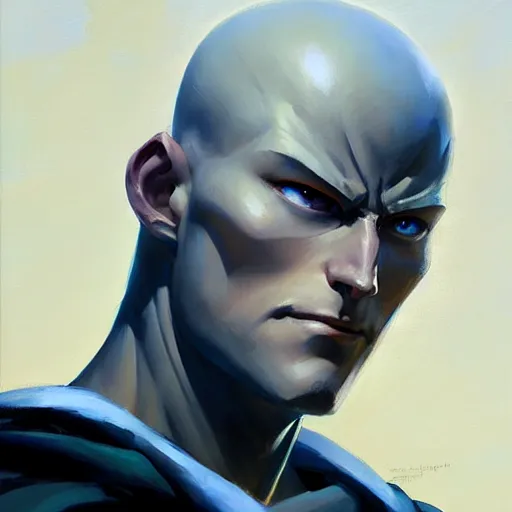 Image similar to Greg Manchess portrait painting of Saitama as Overwatch character, medium shot, asymmetrical, profile picture, Organic Painting, sunny day, Matte Painting, bold shapes, hard edges, street art, trending on artstation, by Huang Guangjian and Gil Elvgren and Sachin Teng