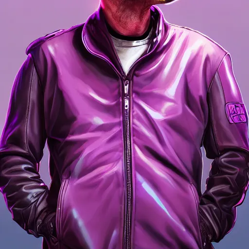 Image similar to walter white mounting jesse pinkman, and a purple coloured leather jacket, one side haircut, long brown hair with light blue ends, portrait, hyperdetailed, artstation, cgsociety, synthwave by tangerine dream, by jean - michel jarre, by vangelis, by john carpenter