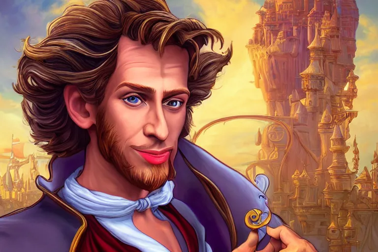 Prompt: Guybrush Threepwood as Disney’s Aladdin, cute, fantasy, intricate, elegant, highly detailed, digital painting, 4k, HDR, concept art, smooth, sharp focus, illustration, art by artgerm and H R Giger and alphonse mucha