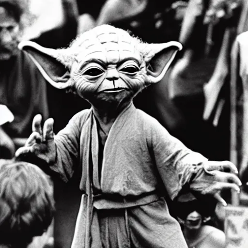 Image similar to yoda performing at woodstock