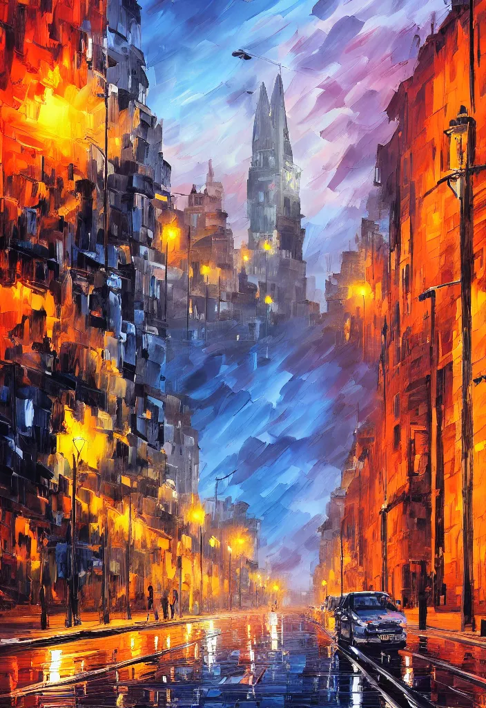 Prompt: The London Streets at Golden Hour, by Aenami Alena, Afshar Petros and Afremov Leonid