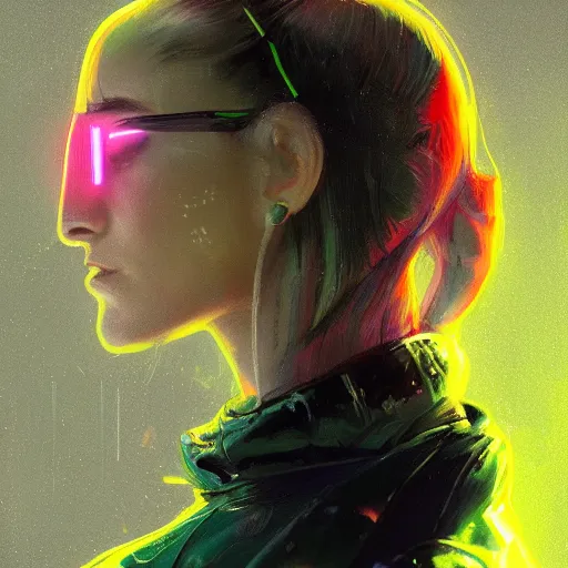 Image similar to detailed side profile portrait Neon Girl, cyberpunk futuristic neon, reflective puffy coat, by Ismail inceoglu dragan bibin hans thoma greg rutkowski Alexandros Pyromallis Nekro Rene Maritte Illustrated, Perfect face, fine details, realistic shaded, fine-face, pretty face, 8k, UHD, ray tracing