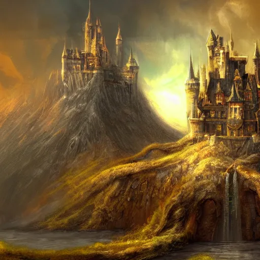 Prompt: Donald trump, perfect fces. | background = fantasy art landscape, fantasy city, fantasy kunst, fantasy castle, fantasy house, architecture mystery, artstation, house illustration