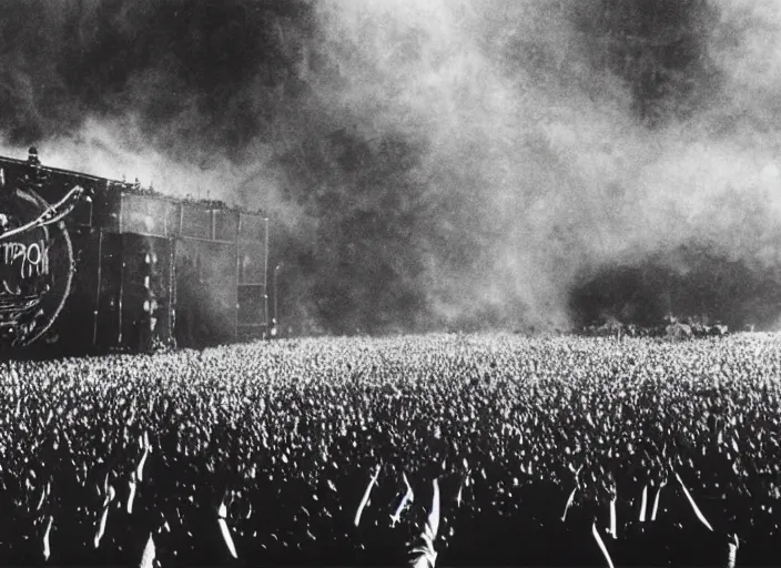 Image similar to Pink floyd performing under the water on stage, epic rave, huge crowd, explosions, artistic, 8k