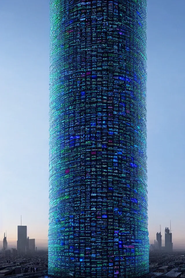 Image similar to cyberpunk tower made out of billions of stacked computer screens