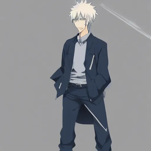 Image similar to Anime concept art of a man with navy blue hair