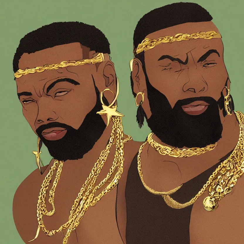 Prompt: mr. t, feather earrings, gold chains, stylized digital art