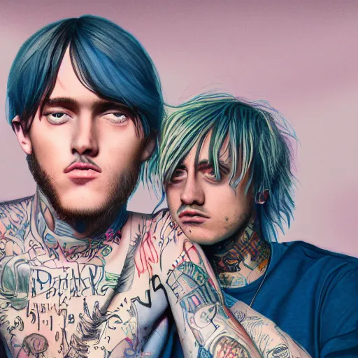 Prompt: Lil Peep and Juice Wrld as angels in heaven, digital art, artstation, hyperrealistic, detalied, high quality,8K,