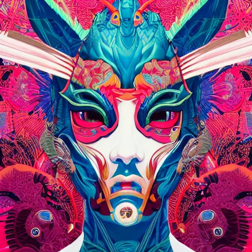 Prompt: Tristan Eaton, victo ngai, artgerm, Maximalism dragon mask