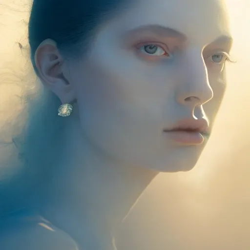 Prompt: photographic portrait of a stunningly beautiful renaissance female in soft dreamy light at sunset, gigantic crystals and smoke, and dust, contemporary fashion shoot, by edward robert hughes, annie leibovitz and steve mccurry, david lazar, jimmy nelsson, breathtaking, 8 k resolution, extremely detailed, beautiful, establishing shot, artistic, hyperrealistic, beautiful face, octane render